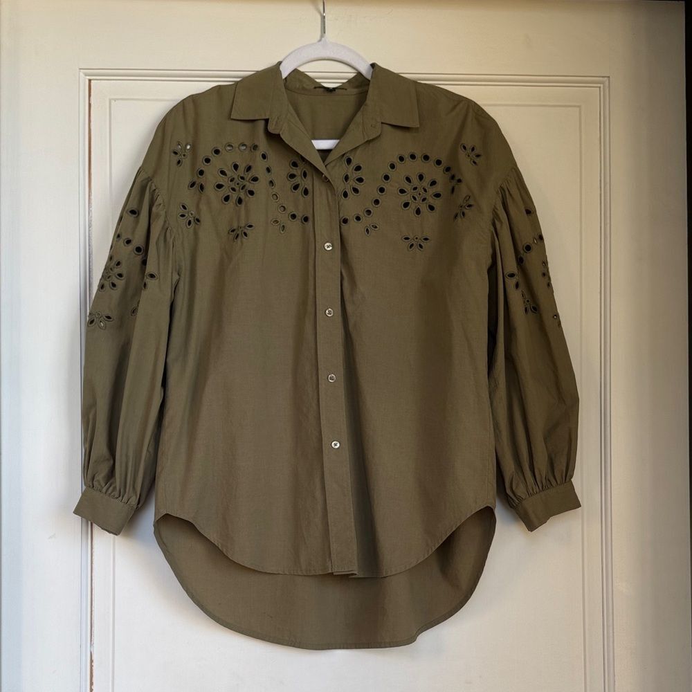 Rails Olive Button Down Shirt with Eyelet Detail